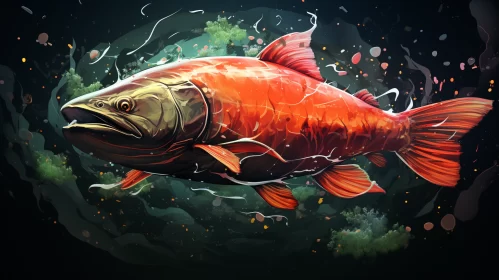 Fish Illustration in Bold Colors and Heavy Brushstrokes AI Image