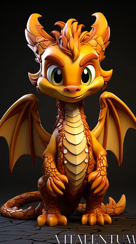 Golden Orange Dragon: A 3D Art of Cartoonish Innocence AI Image