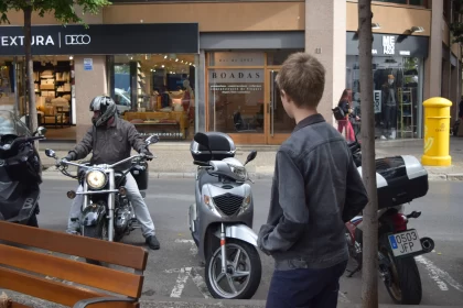 Normcore Street Scene with Boy on Motorbike
