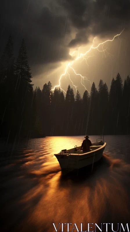 Stormy Cowboy Riverscape - A Nocturne in Cinema4D AI Image