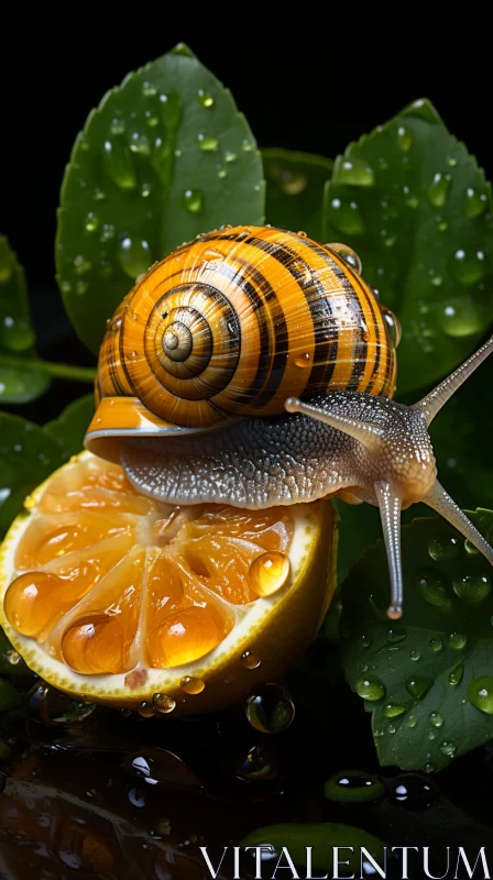 Snail on Citrus Slice: A Nature-Inspired Precisionist Portrait AI Image