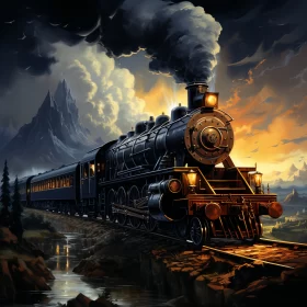 Early Era Train Journey in Dark Palette: A Cabincore Aesthetic AI Image