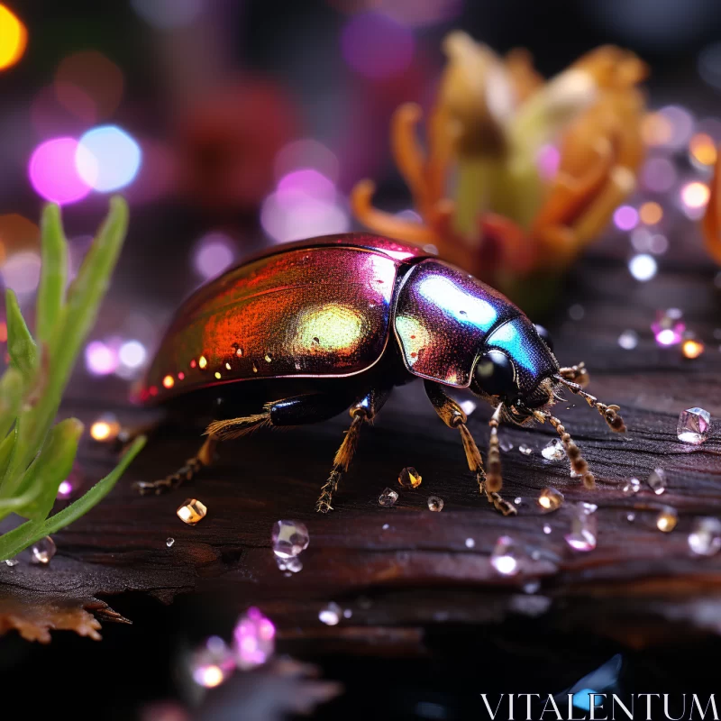 AI ART Fantastical Beetle on Plant - A Night Photography Masterpiece