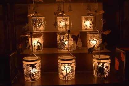 Intricate Candle Lanterns: Holiday Home Decor Free Stock Photo