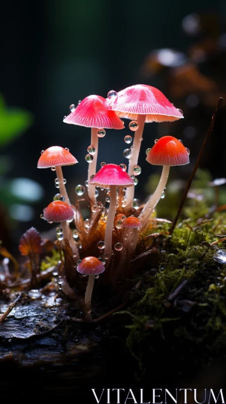 Mystical Underwater World: Red Mushrooms on Moss AI Image