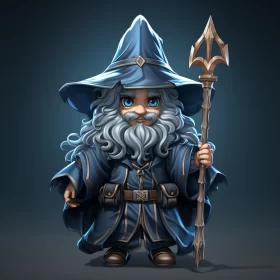 Mystic Dwarf Character in Blue - Digital Art Illustration AI Image