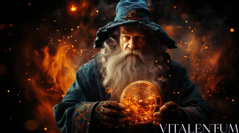 Epic Fantasy Scene: The Meditating Wizard in Photorealistic Style AI Image