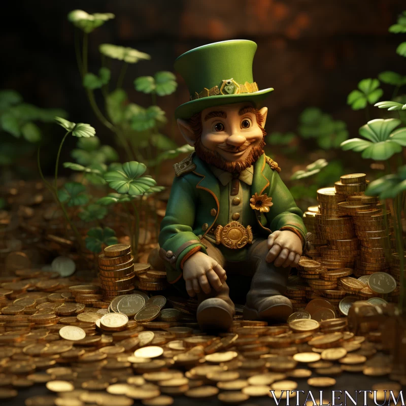 Leprechaun on Gold Coins: A Playful Caricature AI Image