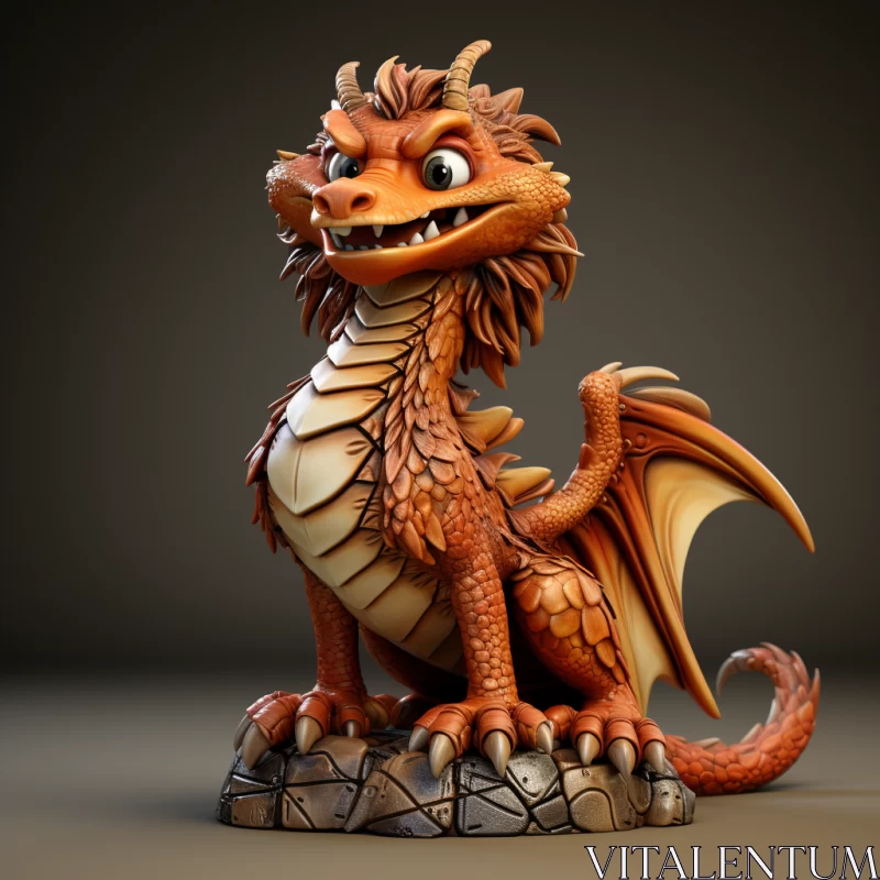 Charming Orange Dragon: A Zbrush Style 3D Rendered Character Study AI Image