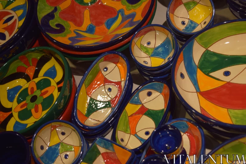 Handcrafted Colorful Bowls: A Display of Art and Craftsmanship Free Stock Photo