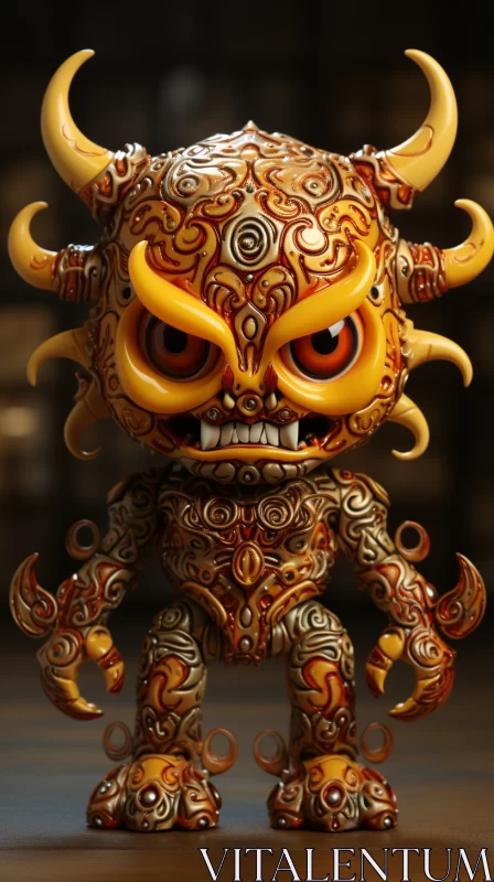 Intricate 3D Cartoon Demon with Asian-Inspired Motifs AI Image