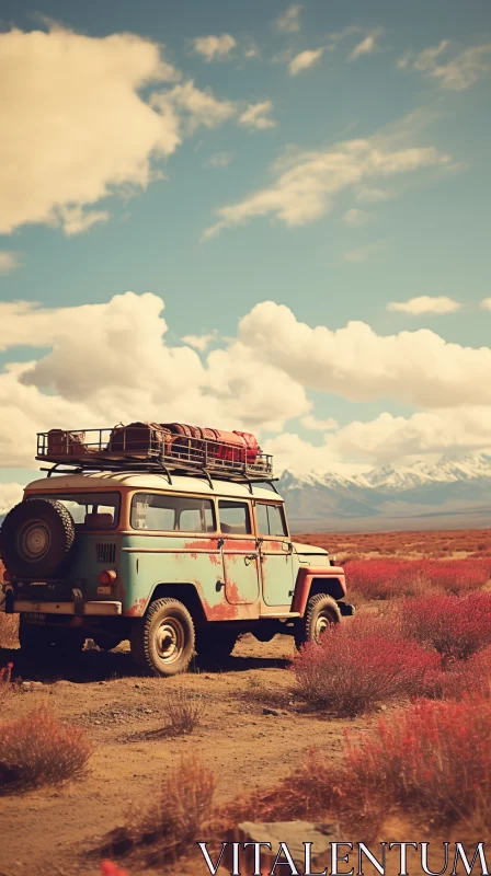 Vintage Jeep in Dreamy Landscape - Adventure Travel Art AI Image