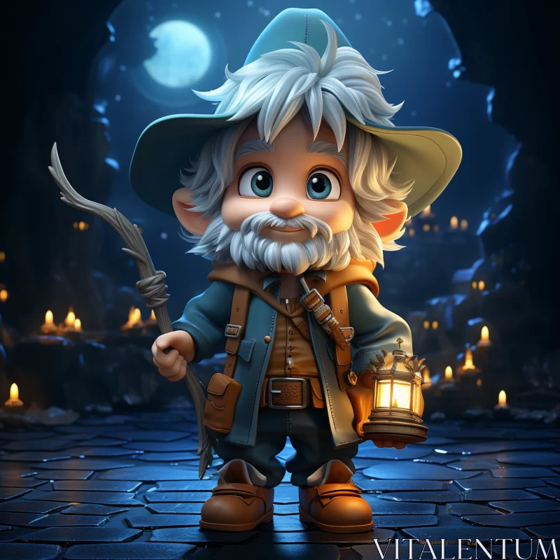 AI ART Enchanting 2D Game Art of a Lone Cartoon Character with Lantern