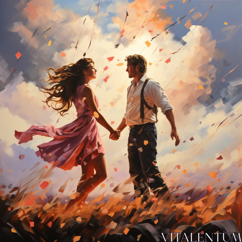 Romantic Couple in Field - A Love Filled Artwork AI Image