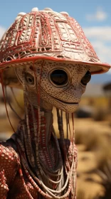 Steampunk Inspired Alien Creature in Desert Landscape AI Image