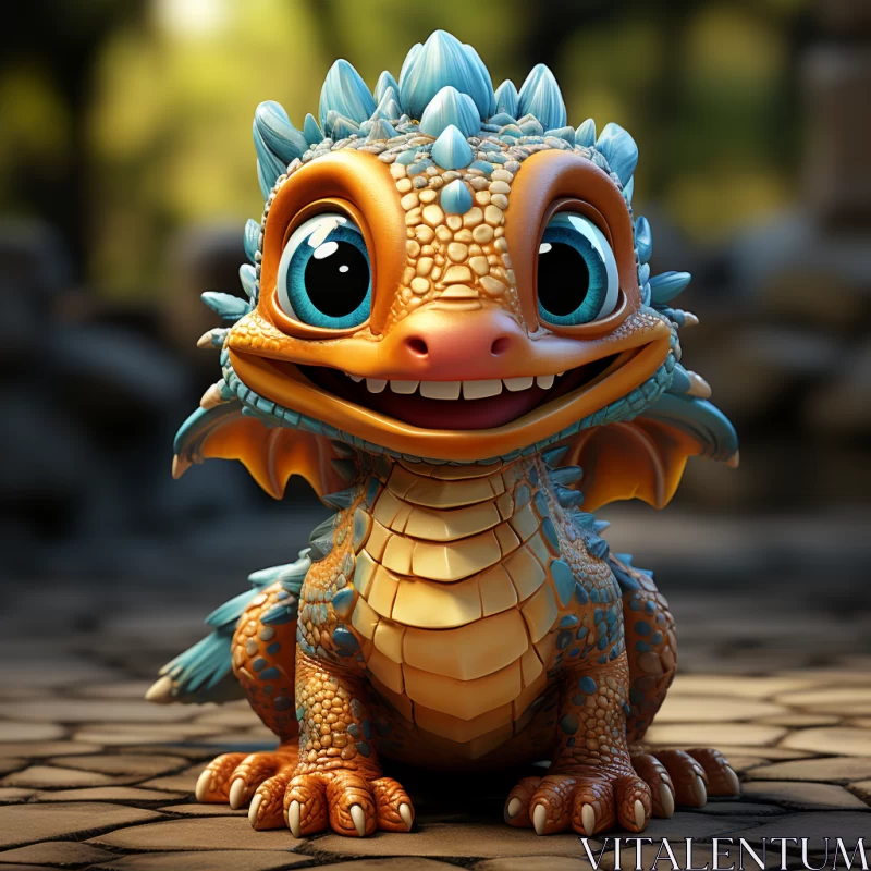 Charming Cartoon Dragon in Golden Light - 3D Model Illustration AI Image