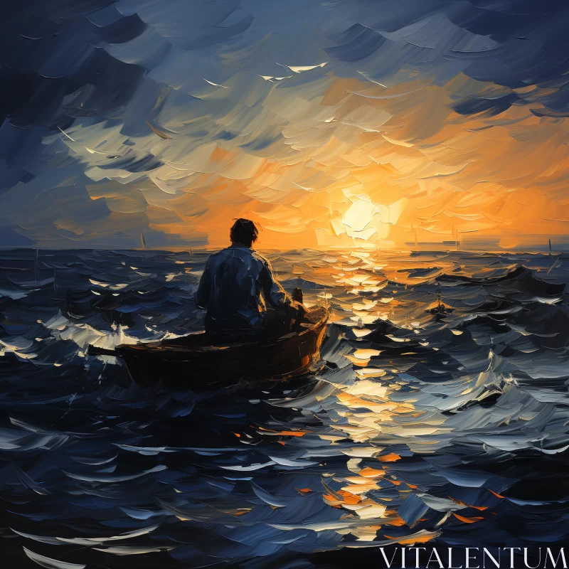 Impressionistic Painting of Man in Boat AI Image