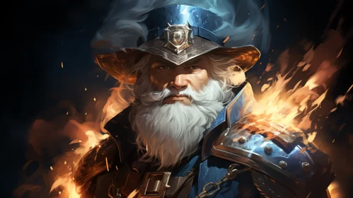Fire Wizard in Western-Style Realistic Portrait AI Image