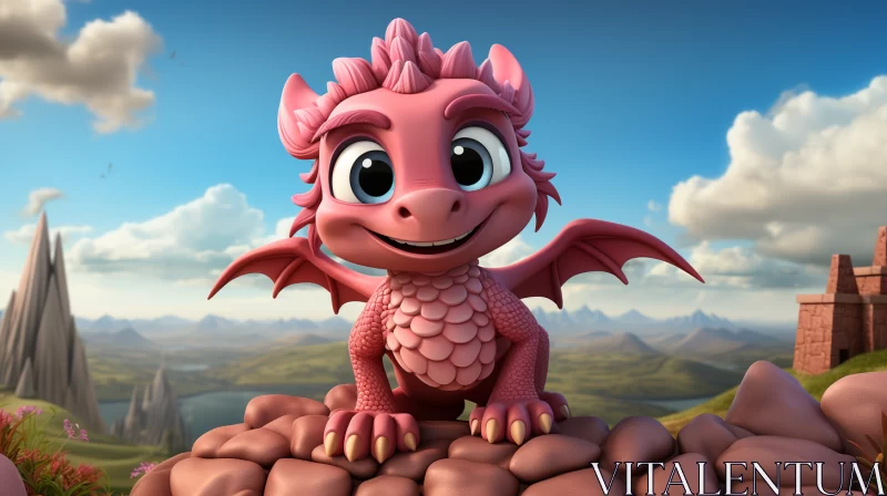 Pink Ball Dragon in Cartoon Realism: A Childlike Wonder AI Image