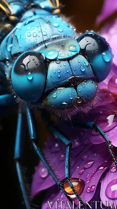 Rain-soaked Dragonfly: A Study in Detail and Color AI Image
