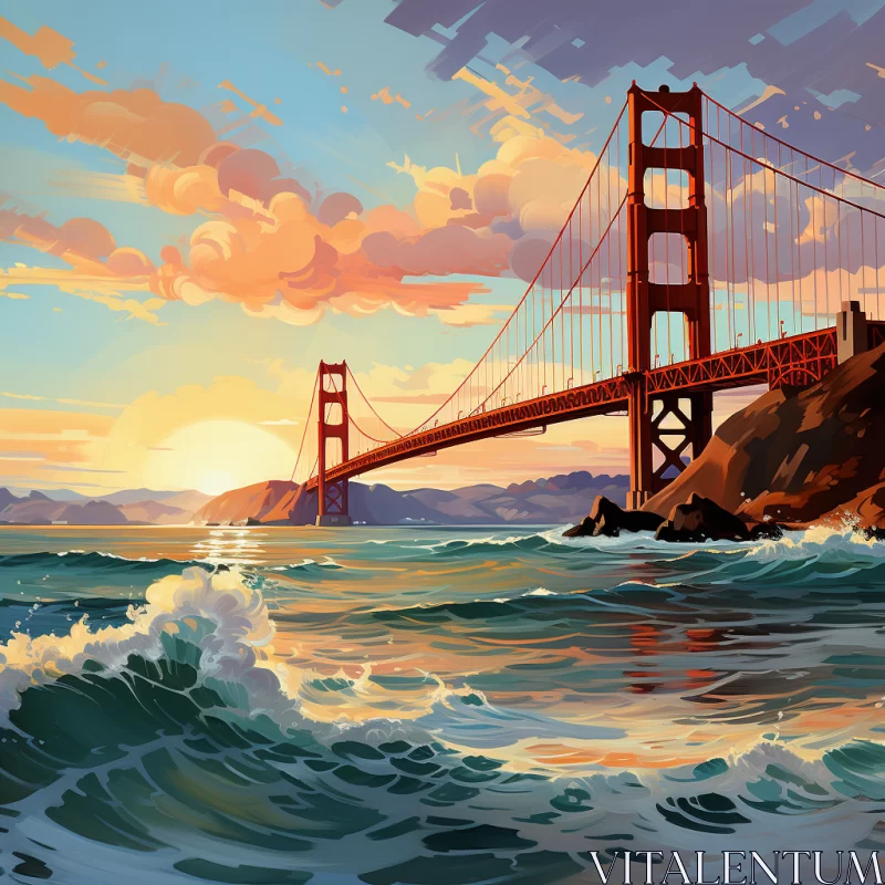 AI ART Romantic Illustration of the Golden Gate Bridge in Digital Painting