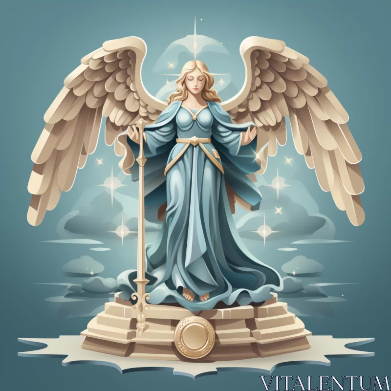 Sacred Angel Holding Shield: An Isometric Character Illustration AI Image