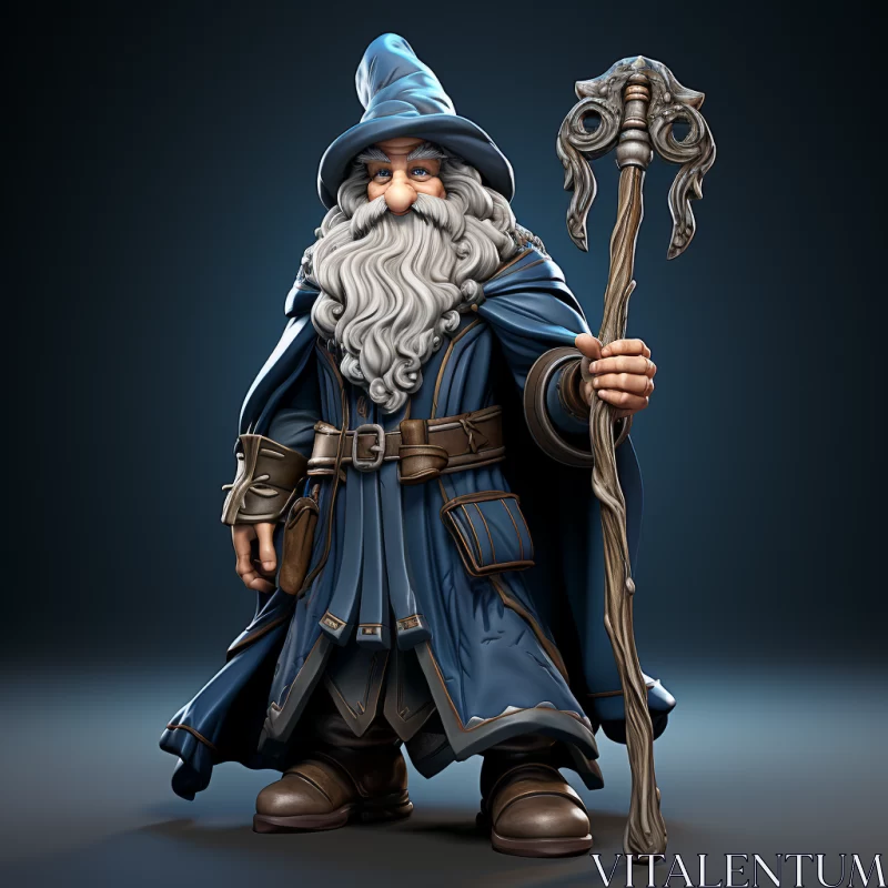 Charming Blue-Robed Wizard Character - 3D Model Illustration AI Image