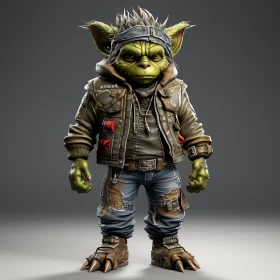 Star Wars Yoda in Toy-like Proportions with Punk Style AI Image