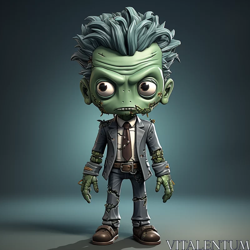 Cartoon Zombie in Vray Style on Dark Background AI Image