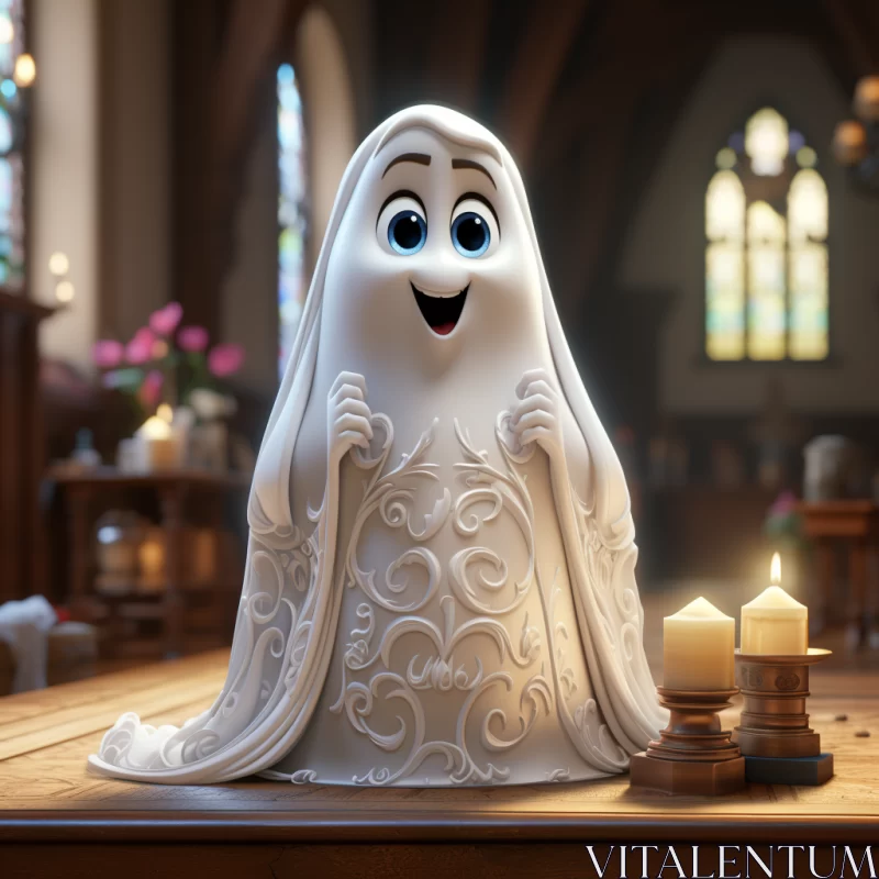 AI ART Charming Disney-styled Ghost Figurine Holding a Candle