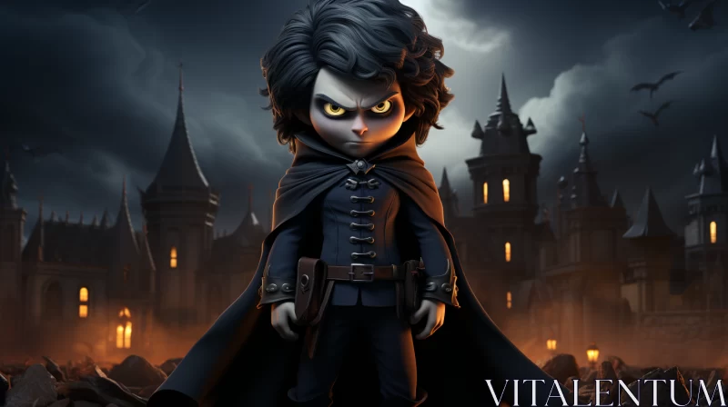 Gothic Vampire Character in Historical City Backdrop AI Image