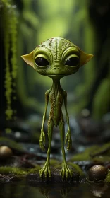 Green Alien on Mossy Ground: A Subtle Coloring Spectacle AI Image