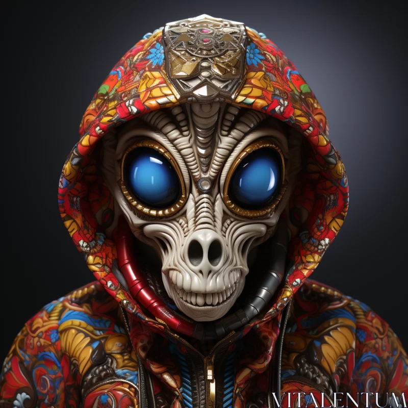 AI ART Steampunk Sci-Fi Skull in Colorful Hoodie - Intricate Art Print
