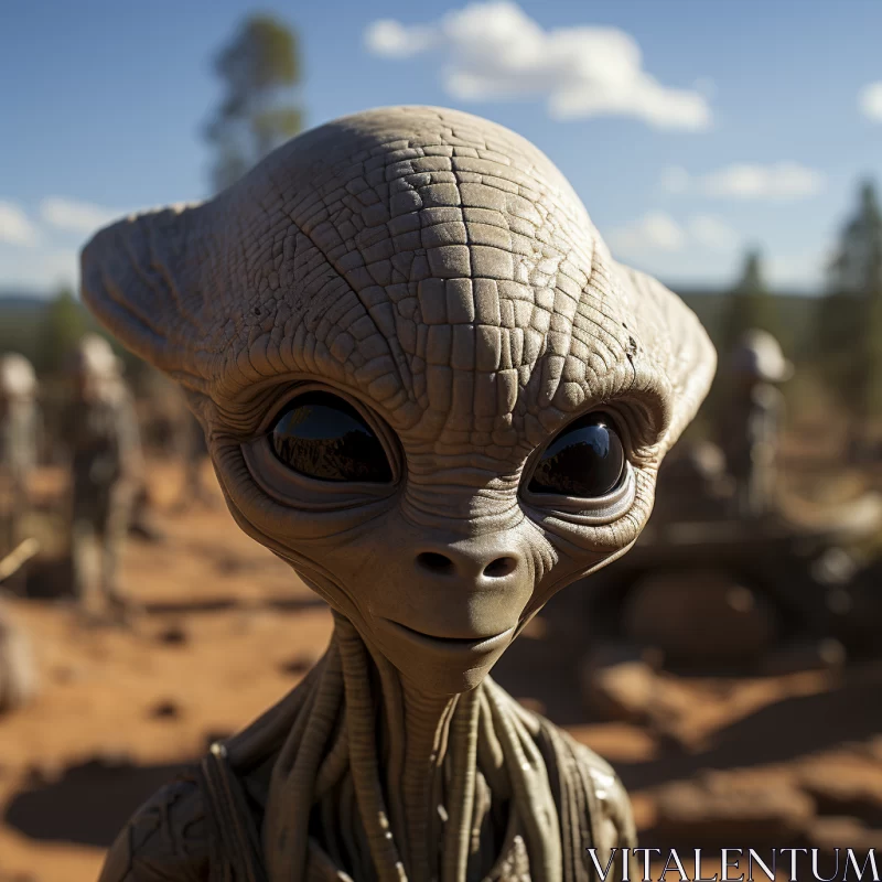 Alien Figure in Desert: Detailed Caricature Artwork AI Image