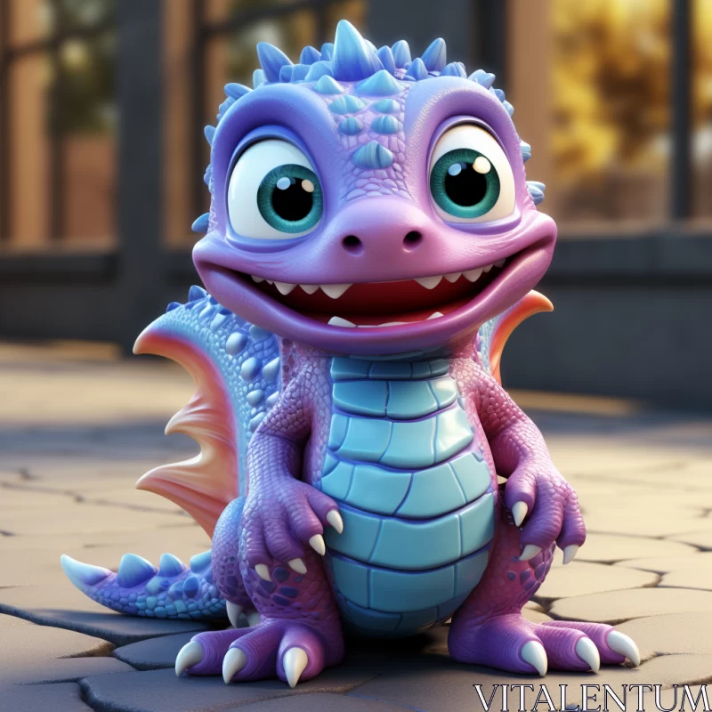 Charming Toy Dragon on Sidewalk - Playful Character Design AI Image