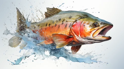 Trout Fish Splash Art: A Colorful Watercolor Illustration AI Image