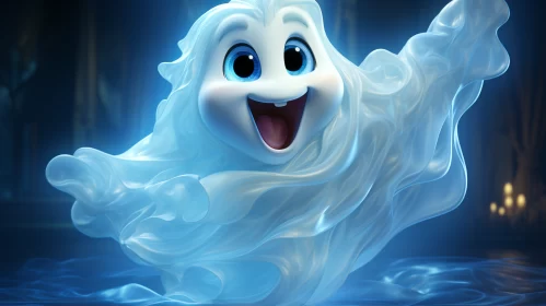 Joyful and Optimistic Ghost Character Floating on Water AI Image