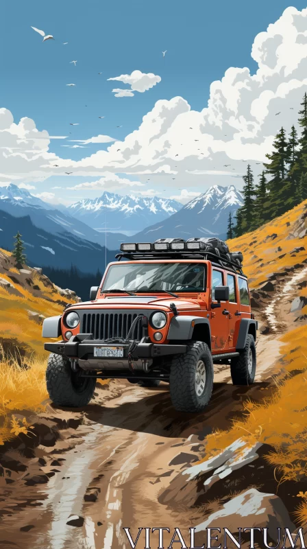 Mountain Hiking Jeep Poster - A Northwest School Inspired Painting AI Image