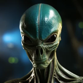 3D Alien Portrait on Dark Green Background AI Image