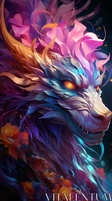 Floral Dragon Head in Luminous Brushwork - 2D Game Art AI Image