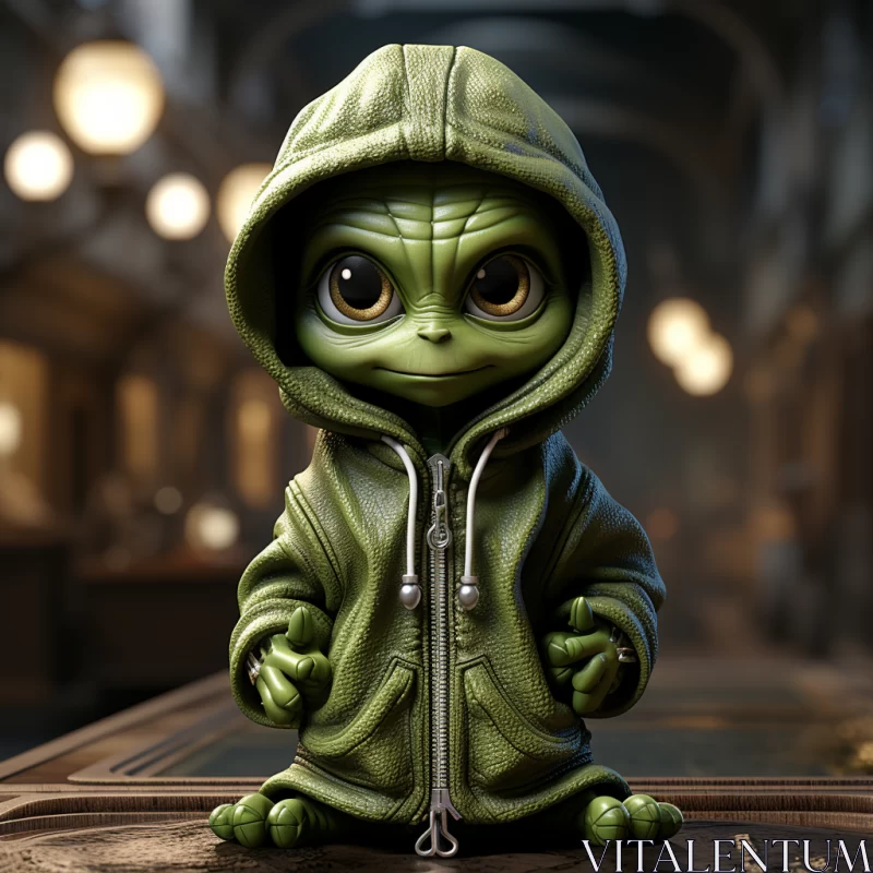 Charming Green Alien Character in Hoodie - Zbrush Style AI Image