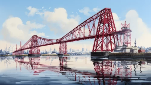 Red Bridge Over Thames in Glasgow Style Art AI Image