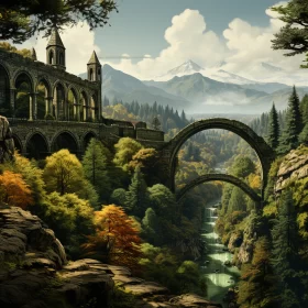 Mountainous Vista: A Romanesque Art Inspired Landscape AI Image