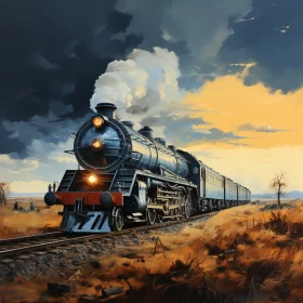 Steam Locomotive in Tonalist Colors - Traditional Artwork AI Image
