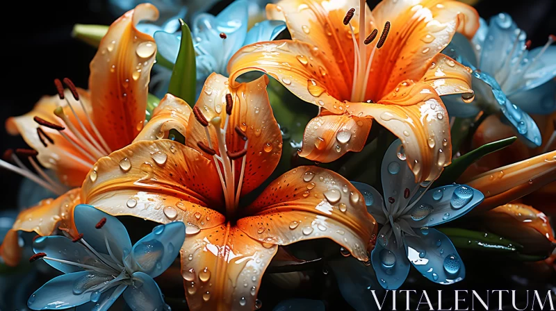 Exotic Flower Collection in Orange and Azure Tones AI Image