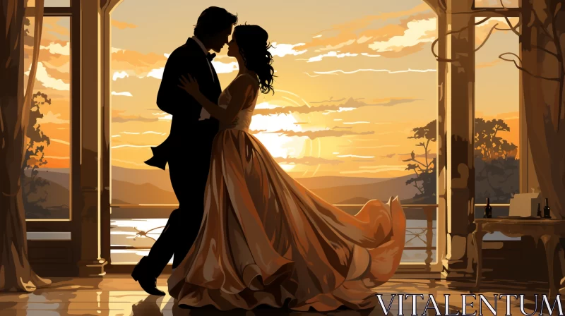 Romantic Sunset Dance: A Digital Illustration AI Image
