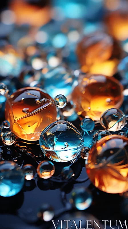 Abstract Art of Light Blue and Orange Bubbles in Vray Tracing AI Image