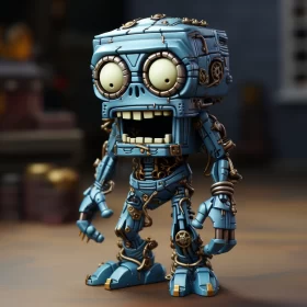 Steampunk Blue Robot with Metallic Gears - Grotesque Caricature Art AI Image