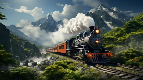 Photorealistic Steam Train Journey through a Forest AI Image