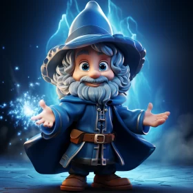 Blue Wizard in Realistic Lighting - Cartoon Character Illustration AI Image